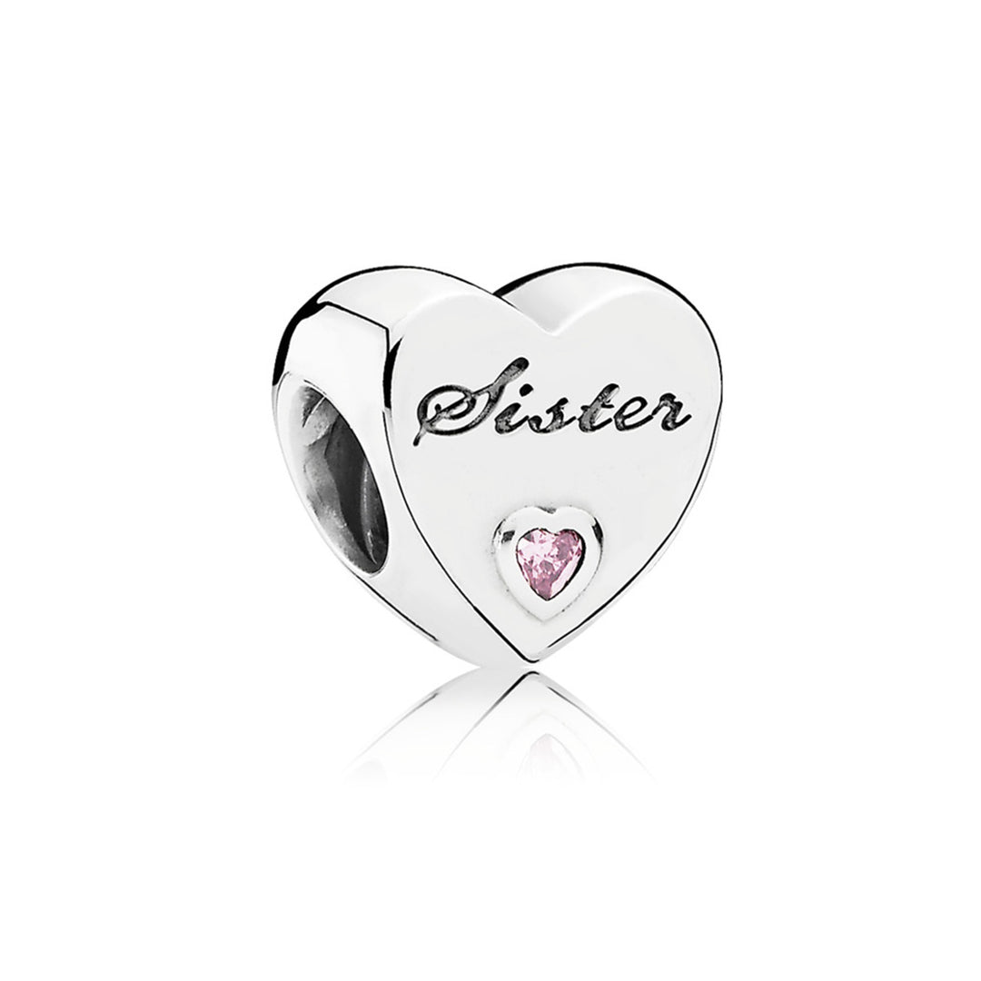 Charm Sister's Love with Heart Shaped Pink CZ