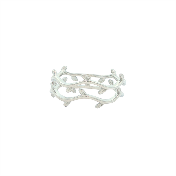 Sterling Silver with Rhodium Leaf Band (8mm width)