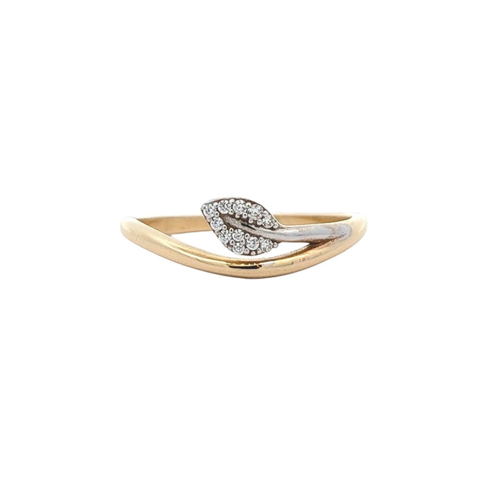 10K Two-Toned Gold CZ Leaf Ring