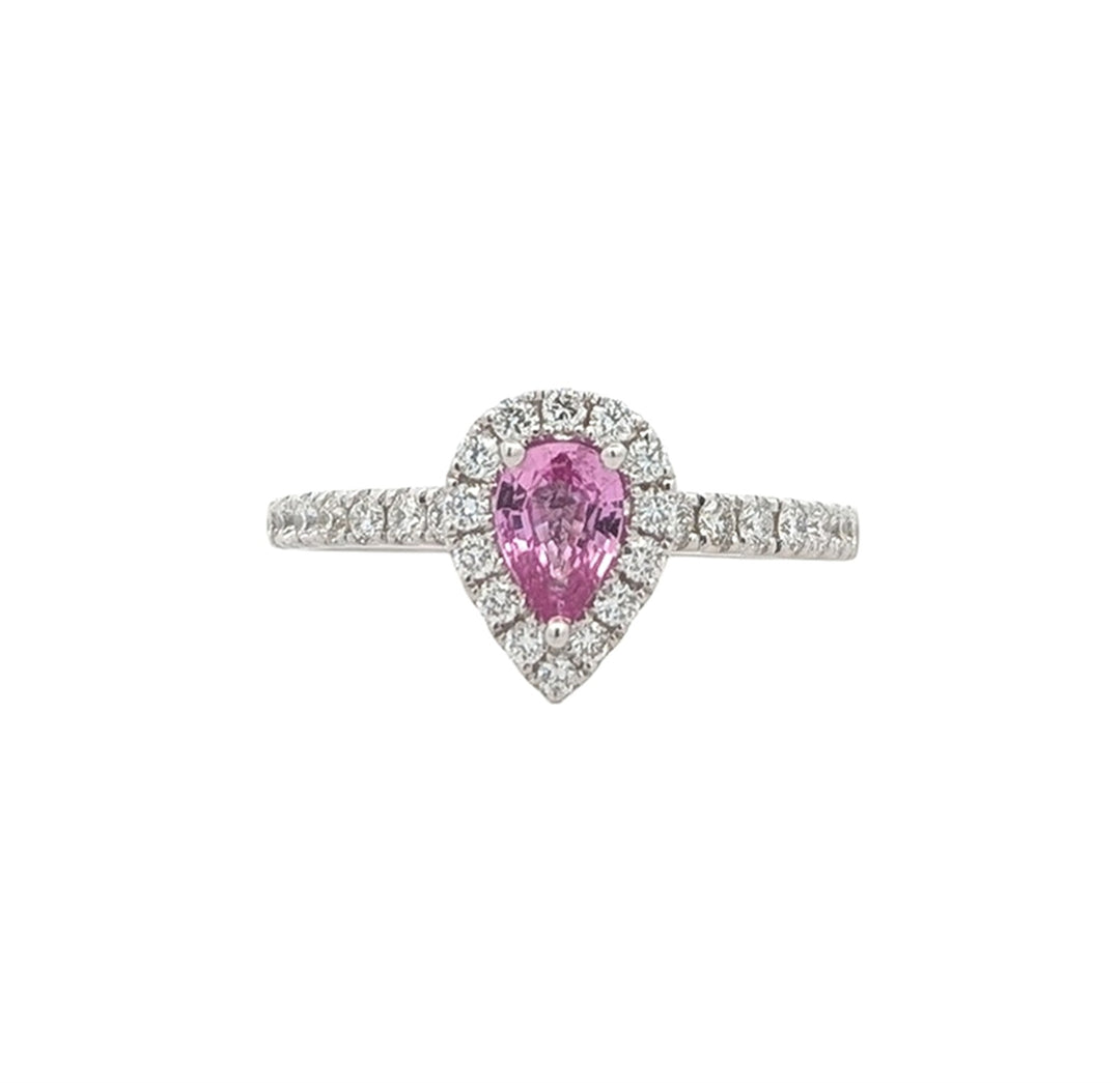 18K White Gold 0.39ctw Diamond Pink Sapphire Ring