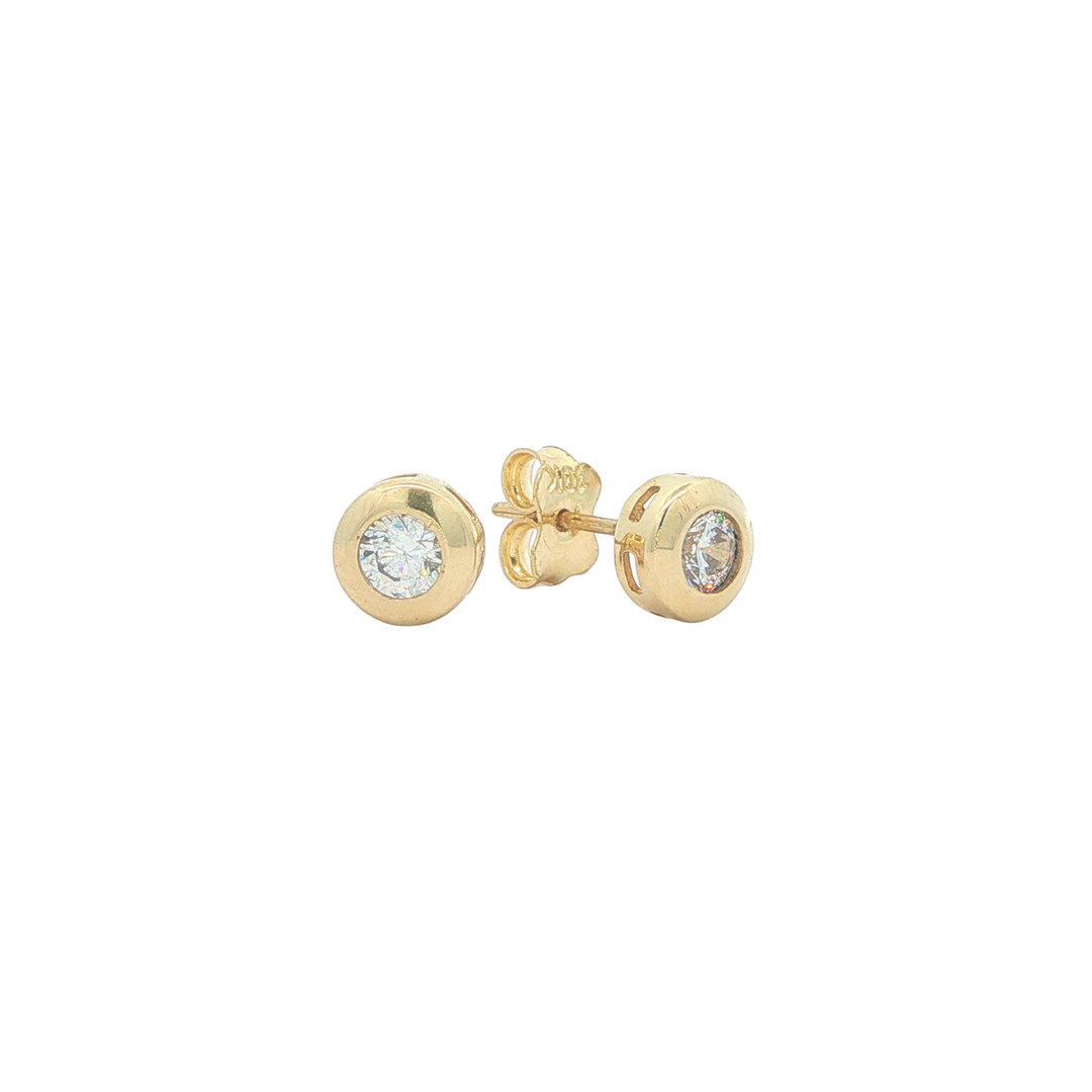 10K Yellow Gold and CZ Button Stud Earrings