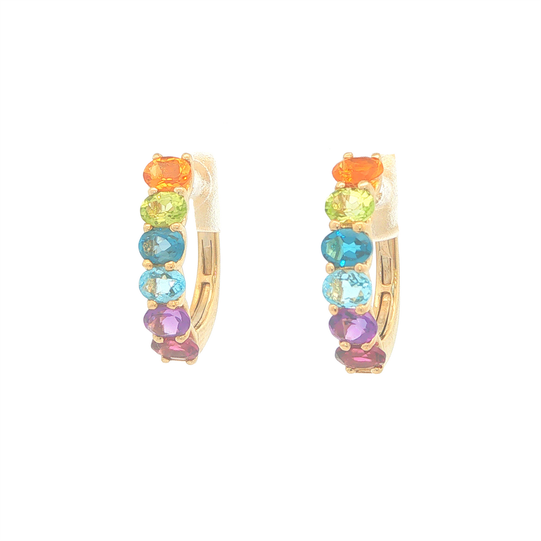 14KT Yellow Gold Multi-Coloured Stone Estate Hoop Earrings