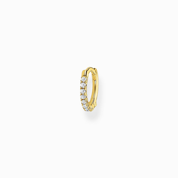 Single Hoop Earring White Stones - Gold