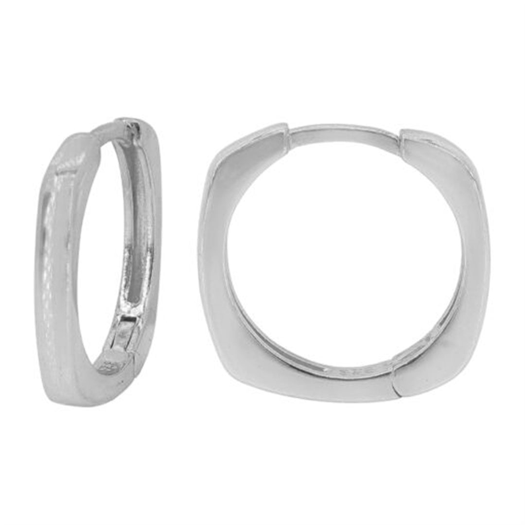 Sterling Silver with Rhodium Flat Square Hoop Earrings 16 x 16 mm