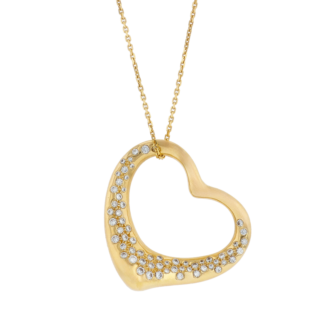 18KT Yellow Gold Estate 0.54ctw Diamond "Tiffany & Co." Heart Shaped Pendant and Rolo Chain 20"