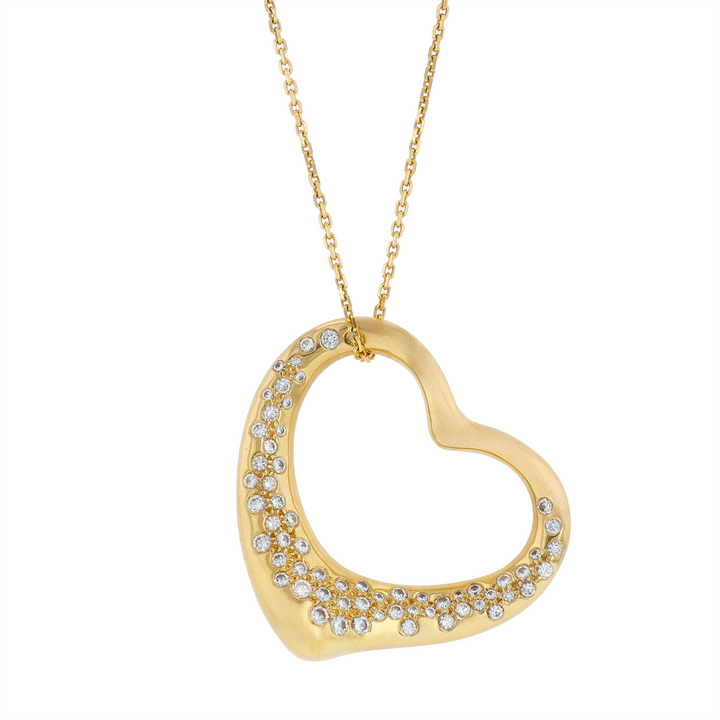 18KT Yellow Gold Estate 0.54ctw Diamond "Tiffany & Co." Heart Shaped Pendant and Rolo Chain 20"