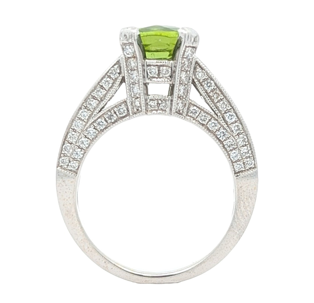18KT White Gold Peridot and Diamond Estate Ring