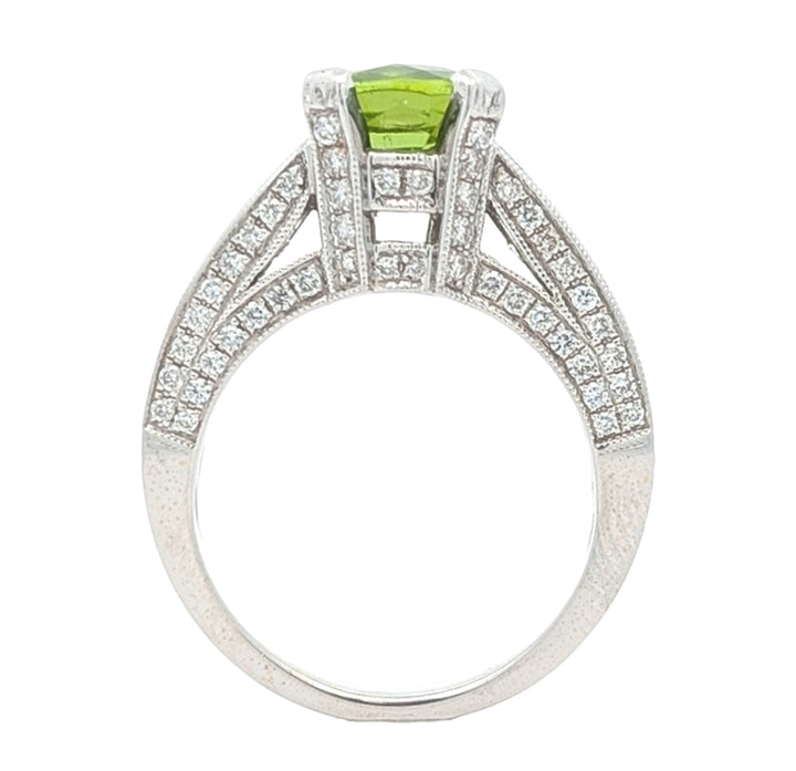 18KT White Gold Peridot and Diamond Estate Ring