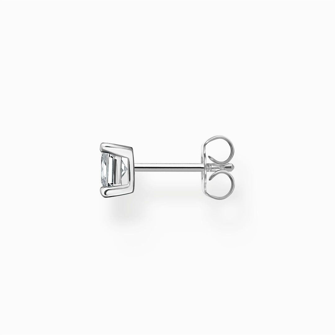 Single Ear Stud with White Stone, Silver