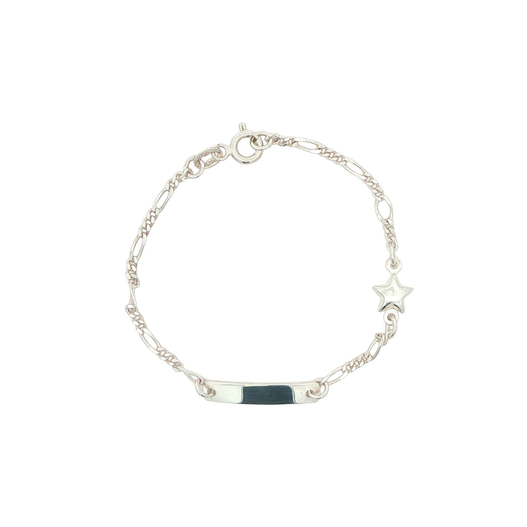 Sterling Silver Figaro ID Baby Star 5.75" Bracelet