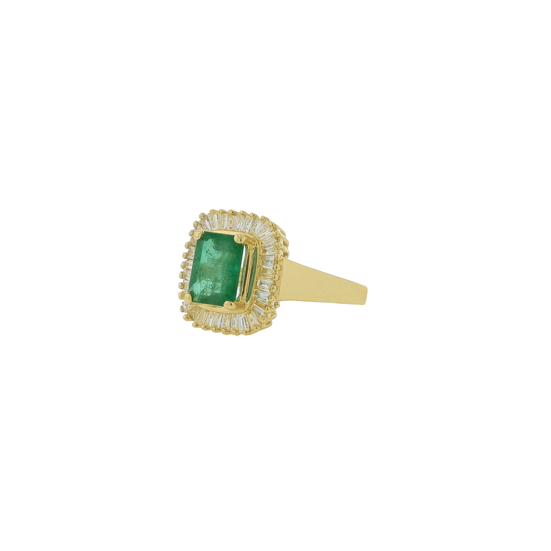 14KT Yellow Gold Emerald Cut Emerald & 0.85cttw Diamond Estate Ring