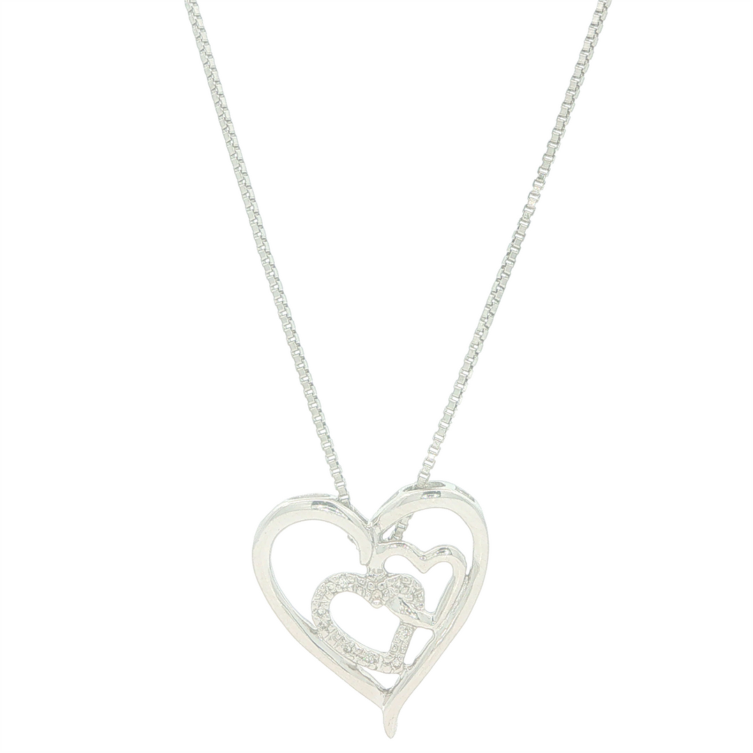 Sterling Silver Triple Heart 0.02cttw Diamond Pendant Necklace 18"