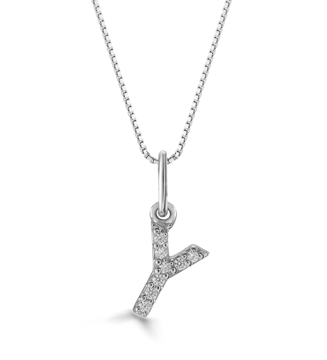 10K White Gold 0.03CT Diamond Initial "Y" Necklace