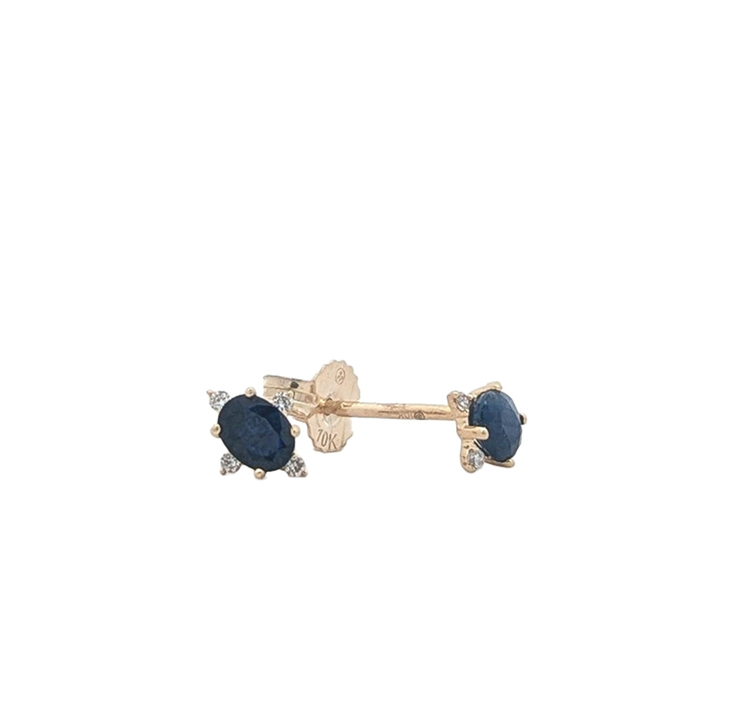 10KT Yellow Gold Sapphire and 0.04ctw Diamond Stud Earrings