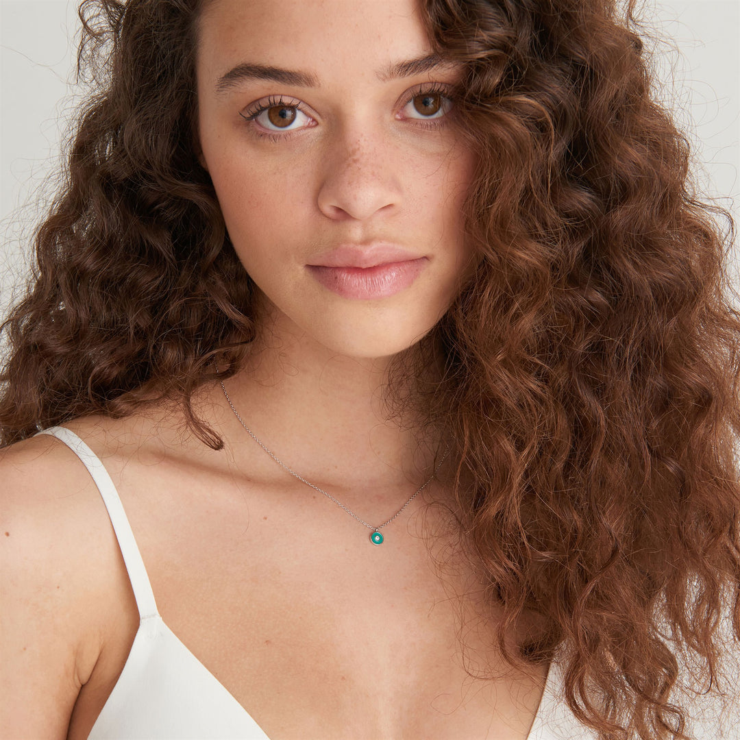 Bright Future Teal Enamel Disc Silver Necklace