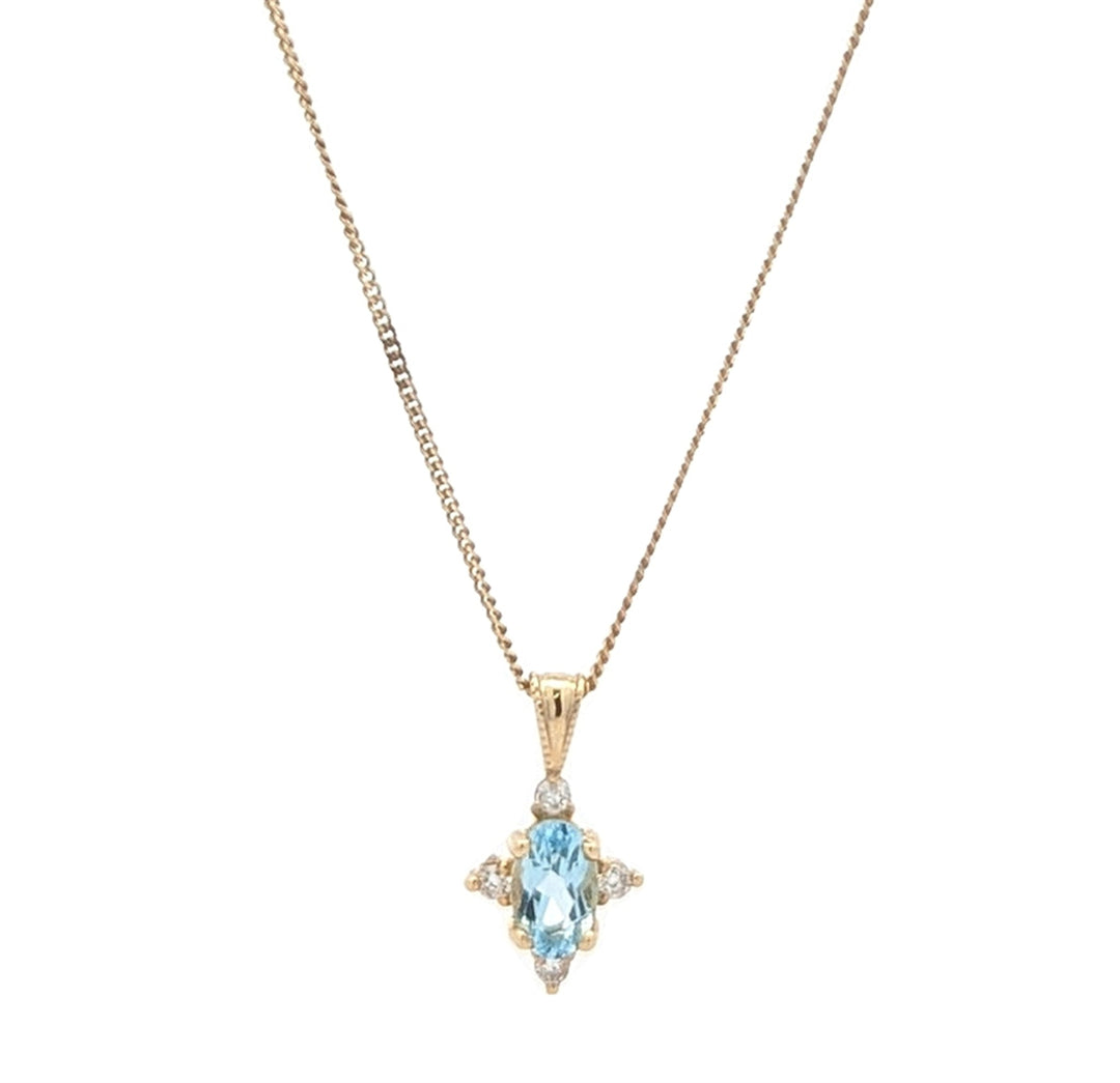 10KT Yellow Gold Aquamarine and 0.03ctw Diamond 18" Necklace