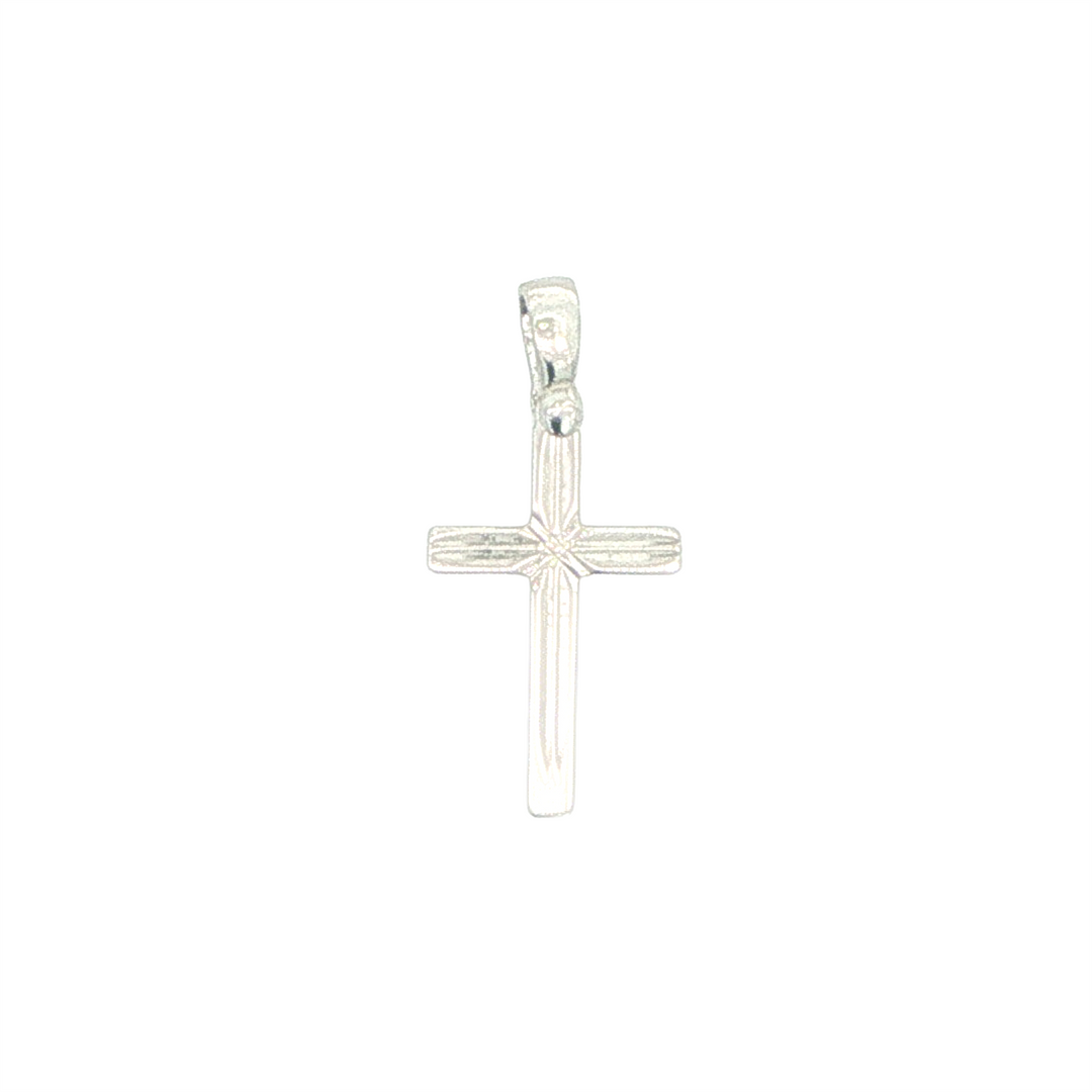 10K White Gold Inscribed Cross Pendant (2 x 1 cm)