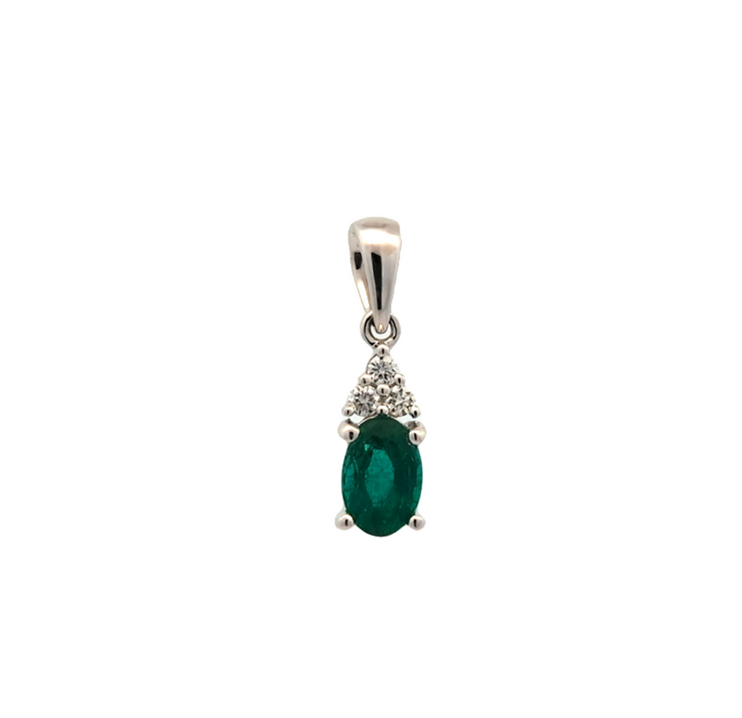 18KT White Gold Emerald and 0.05ctw Diamond Pendant
