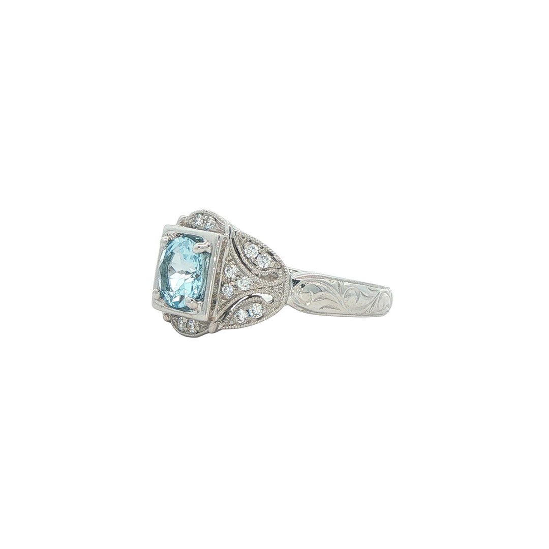 14K White Gold Aquamarine 0.15ctw Diamond Ring