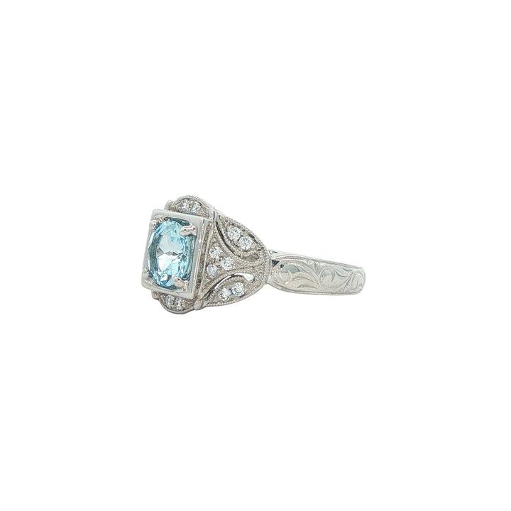 14K White Gold Aquamarine 0.15ctw Diamond Ring