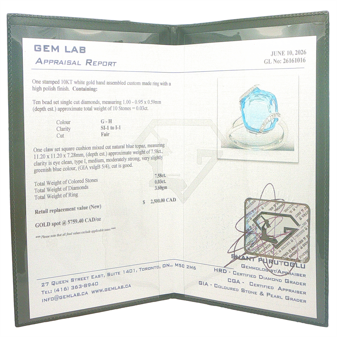 10KT White Gold Blue Topaz and 0.03cttw Diamond Estate Ring