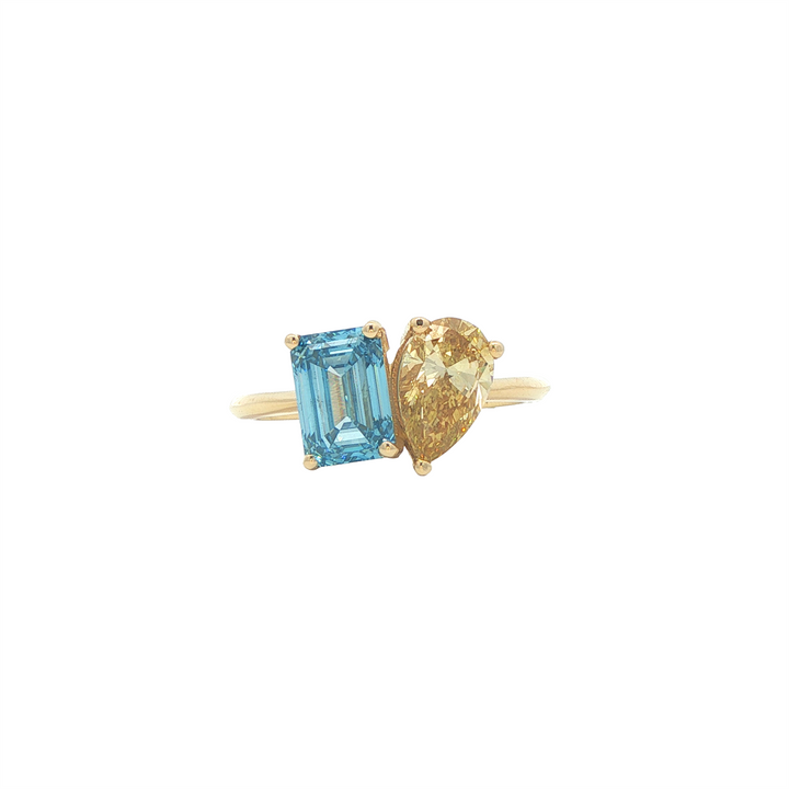 14K Yellow Gold 2.52ctw Champagne & Blue Lab Grown Diamond Toi Et Moi Rings