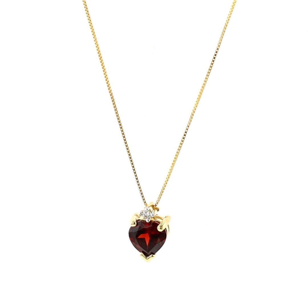 10KT Yellow Gold Garnet and 0.015ctw Diamond Necklace