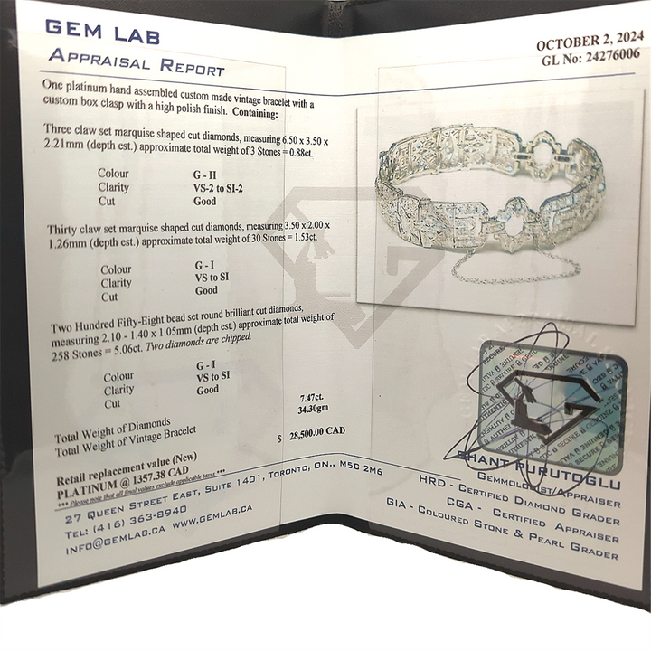 Platinum 7.47ctw Diamond Estate Vintage Bracelet