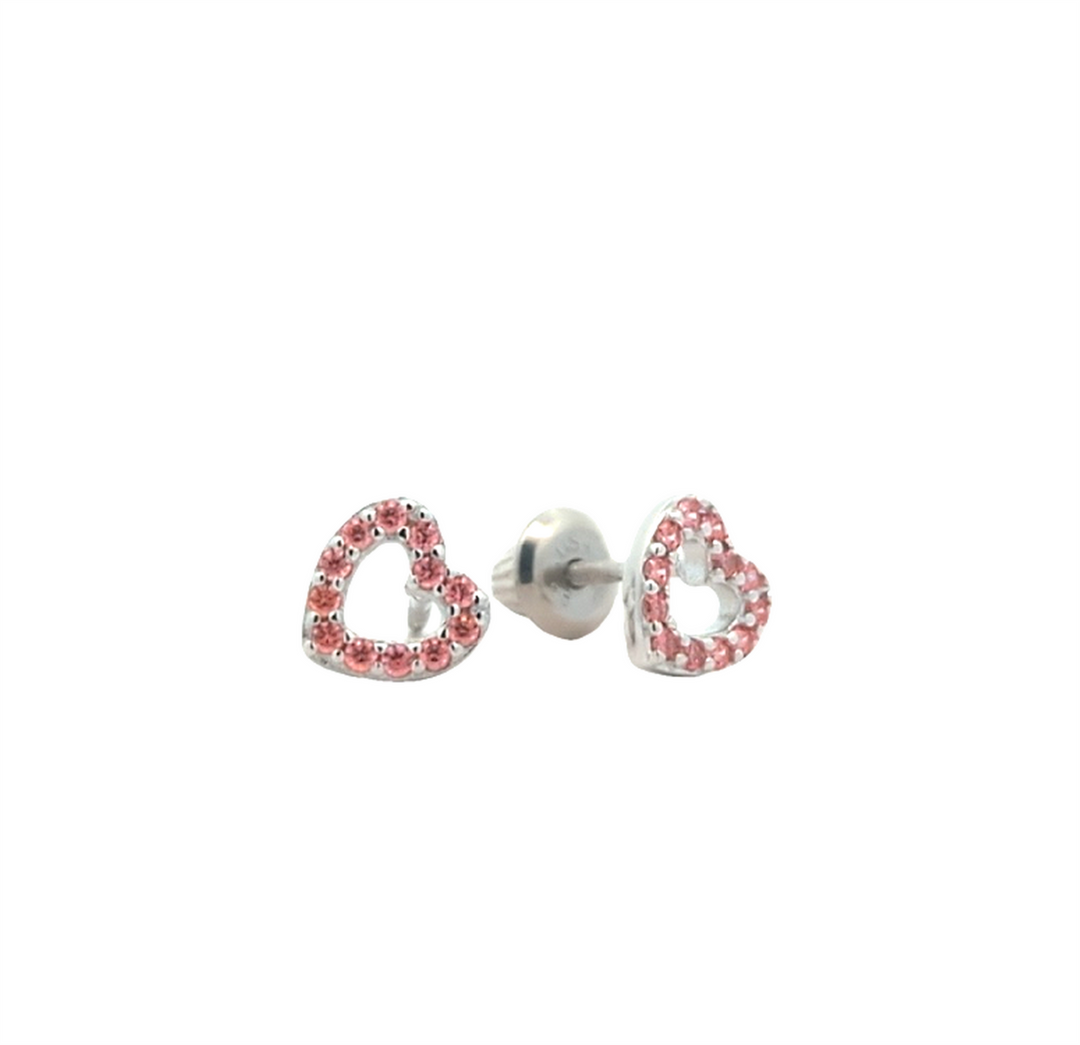 Sterling Silver Pink CZ Heart Stud Earrings