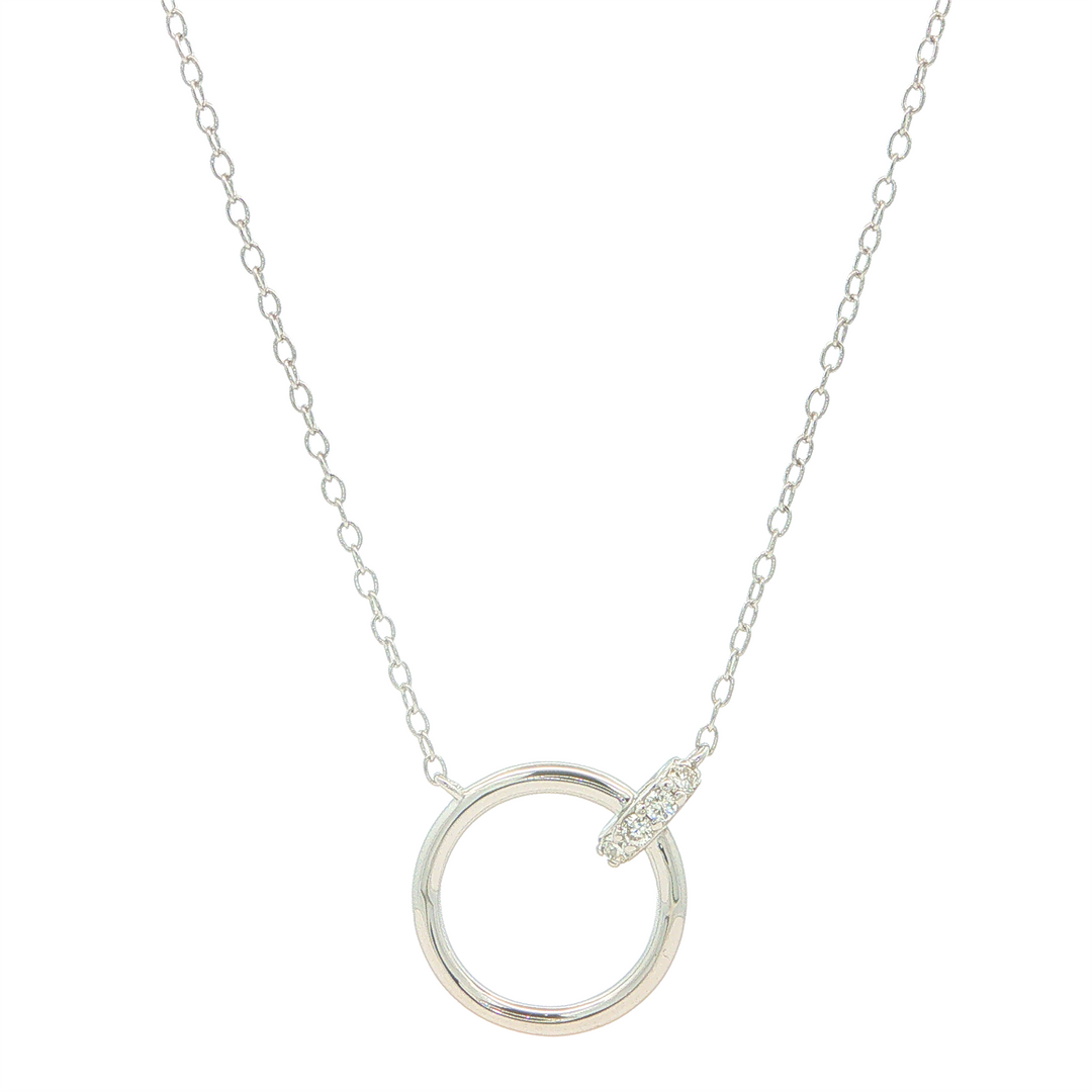 M. by MONTE LUNA Sterling Silver Rhodium Plated 0.048ctw Lab Grown Diamond Interlocking Circle & Bar Necklace 16+2"