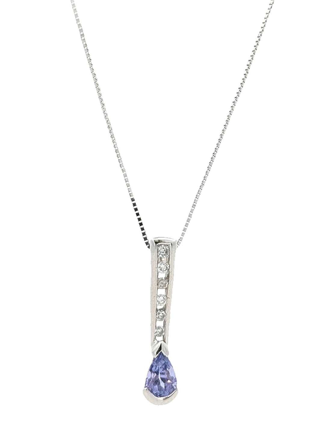 14KT White Gold Tanzanite and Diamond 18" Estate Necklace