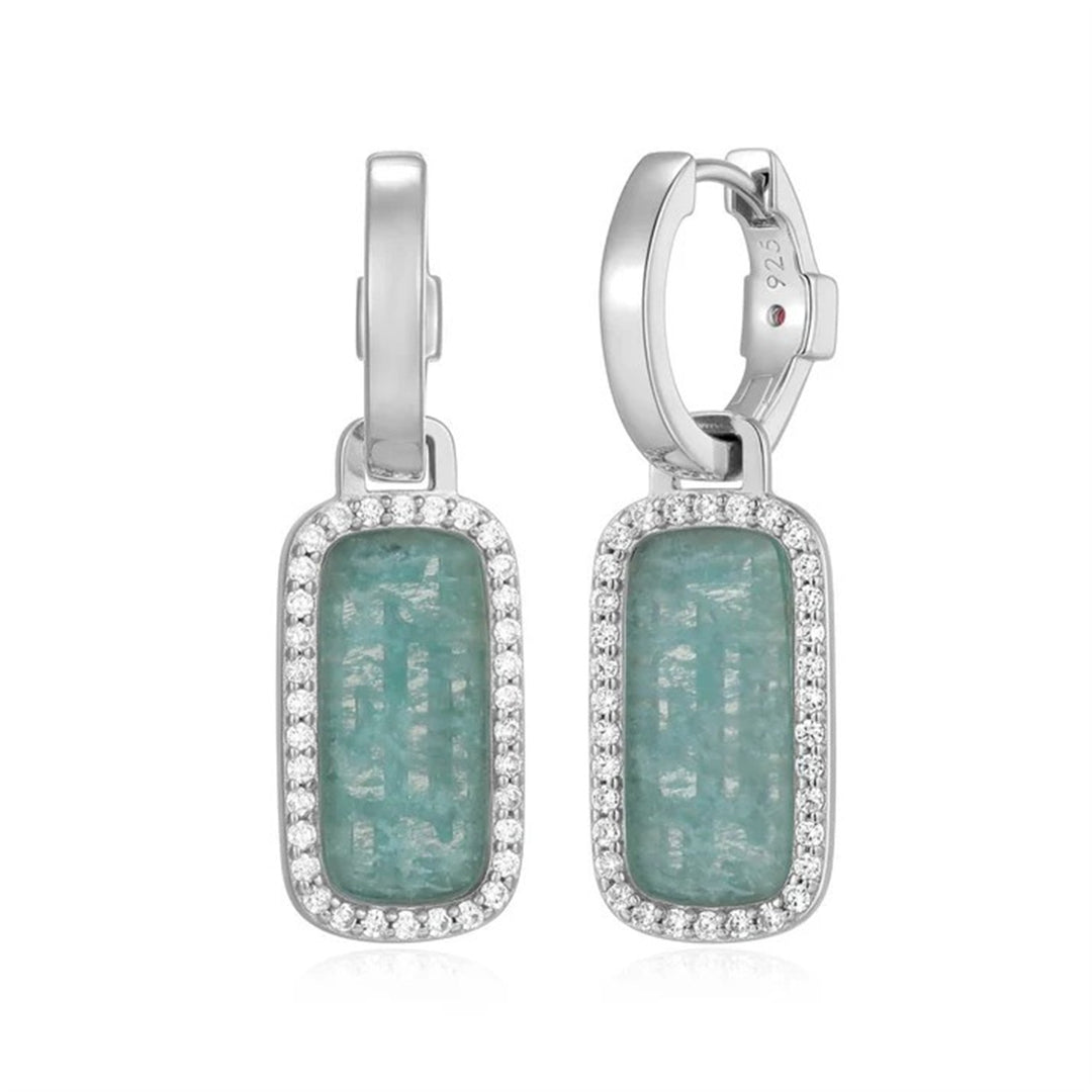 ELLE Sterling Silver Rhodium Plated "Allure 2.0" Amazonite and White CZ Earrings