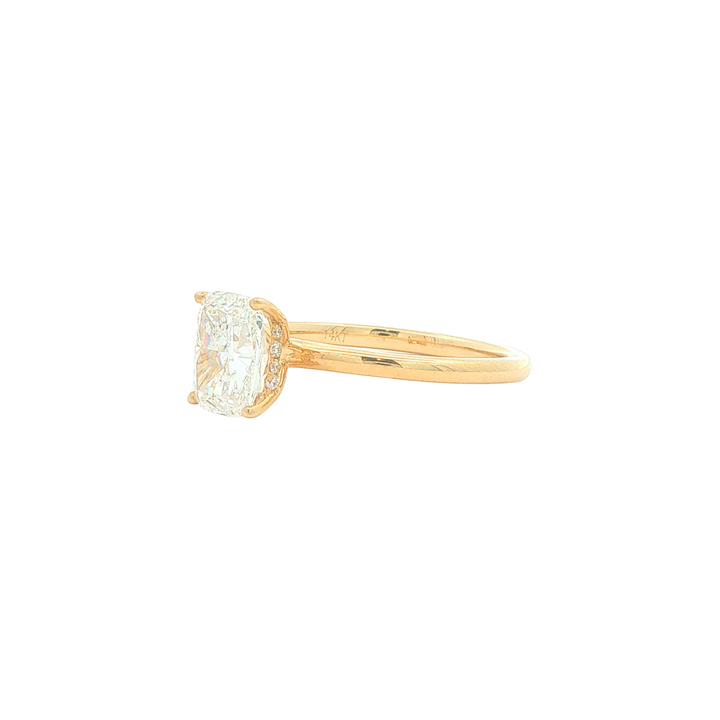 14KT Yellow Gold 2.1ctw Lab Grown Rectangular Cushion Cut Diamond Engagment Ring with Hidden Halo