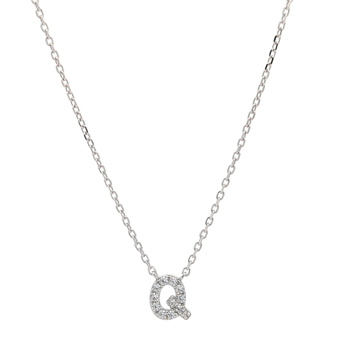 REIGN Sterling Silver CZ "Q" 18" Necklace