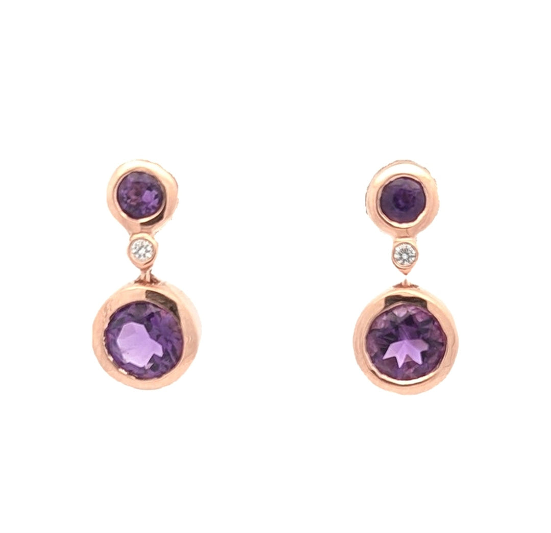 10K Two-Toned Gold Amethyst Diamond Drop Earrings