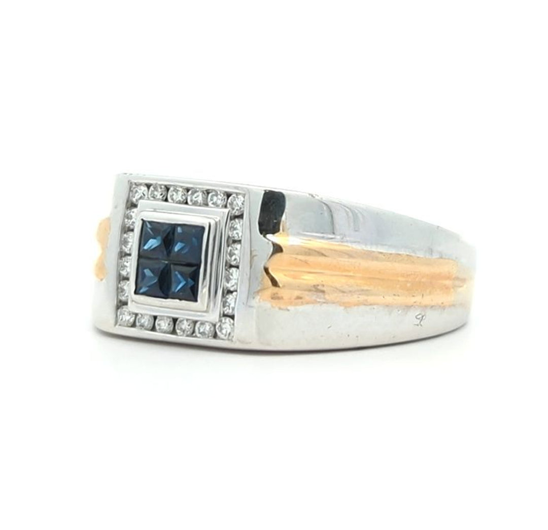 18KT White and Yellow Gold Natural Blue Sapphire and 0.20ctw Diamond Estate Ring