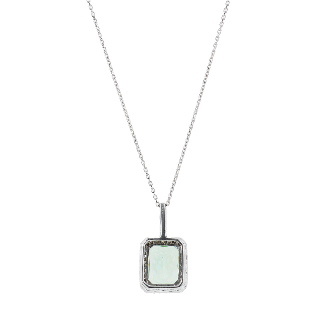 14KY White Gold Greened Amethyst and 0.26ctw Diamond Pendant on a Rolo Chain 18"