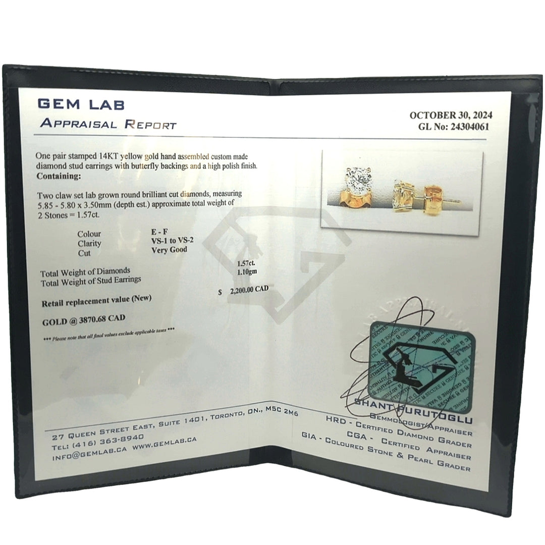 14KT Yellow Gold 1.57ctw Lab Grown Diamond Stud Earrings