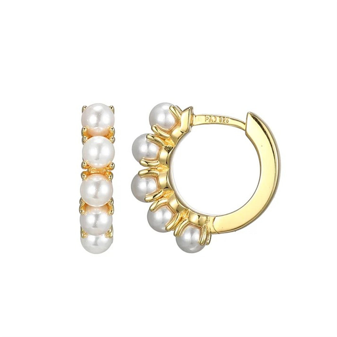 REIGN Sterling Silver Gold Plated Freshwater Pear Huggie Hoop Earrings