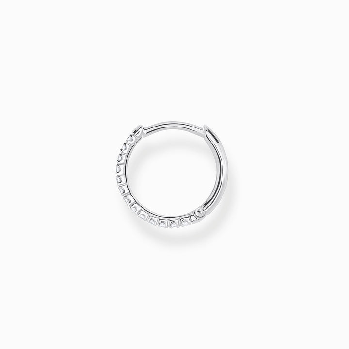 Single Hoop Earring White Stones - Silver