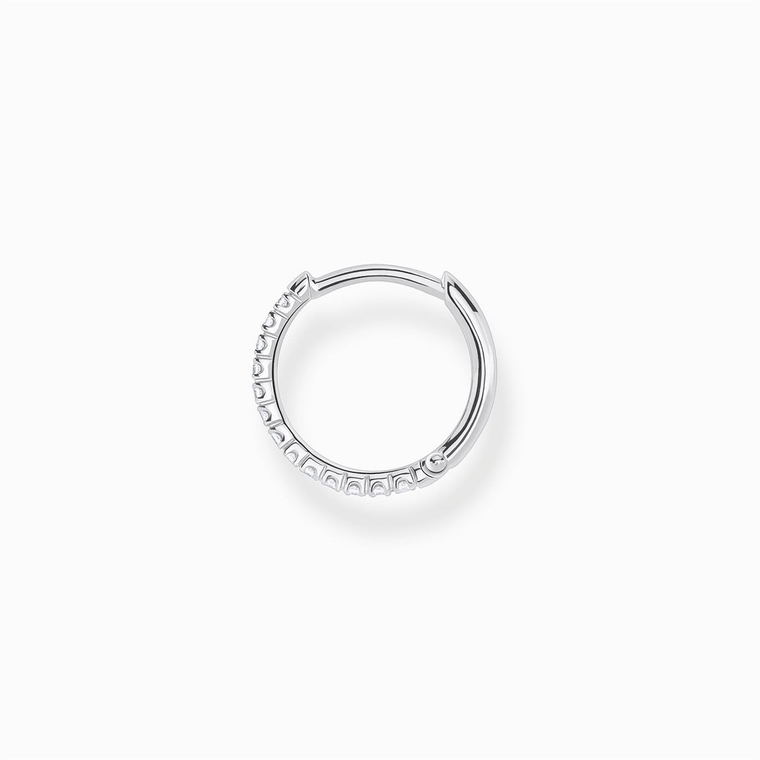 Single Hoop Earring White Stones - Silver