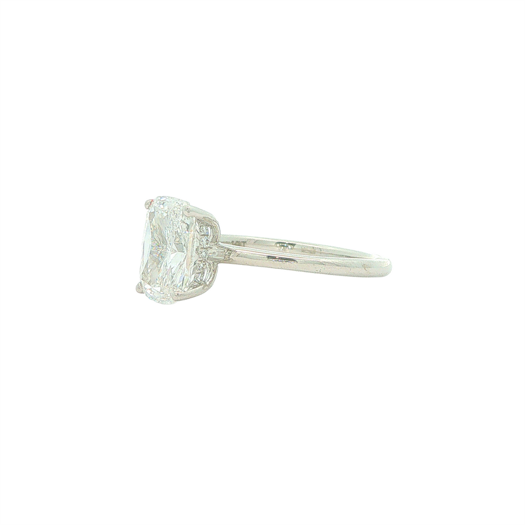 14KT White Gold 2.14ctw Lab Grown Rectangular Cushion Cut Diamond Engagment Ring with Hidden Halo