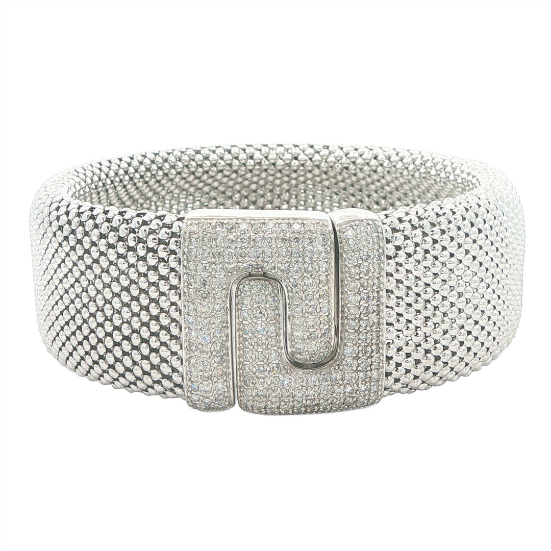 14KT White Gold Mesh 1.75tw Diamond Bracelet 8"