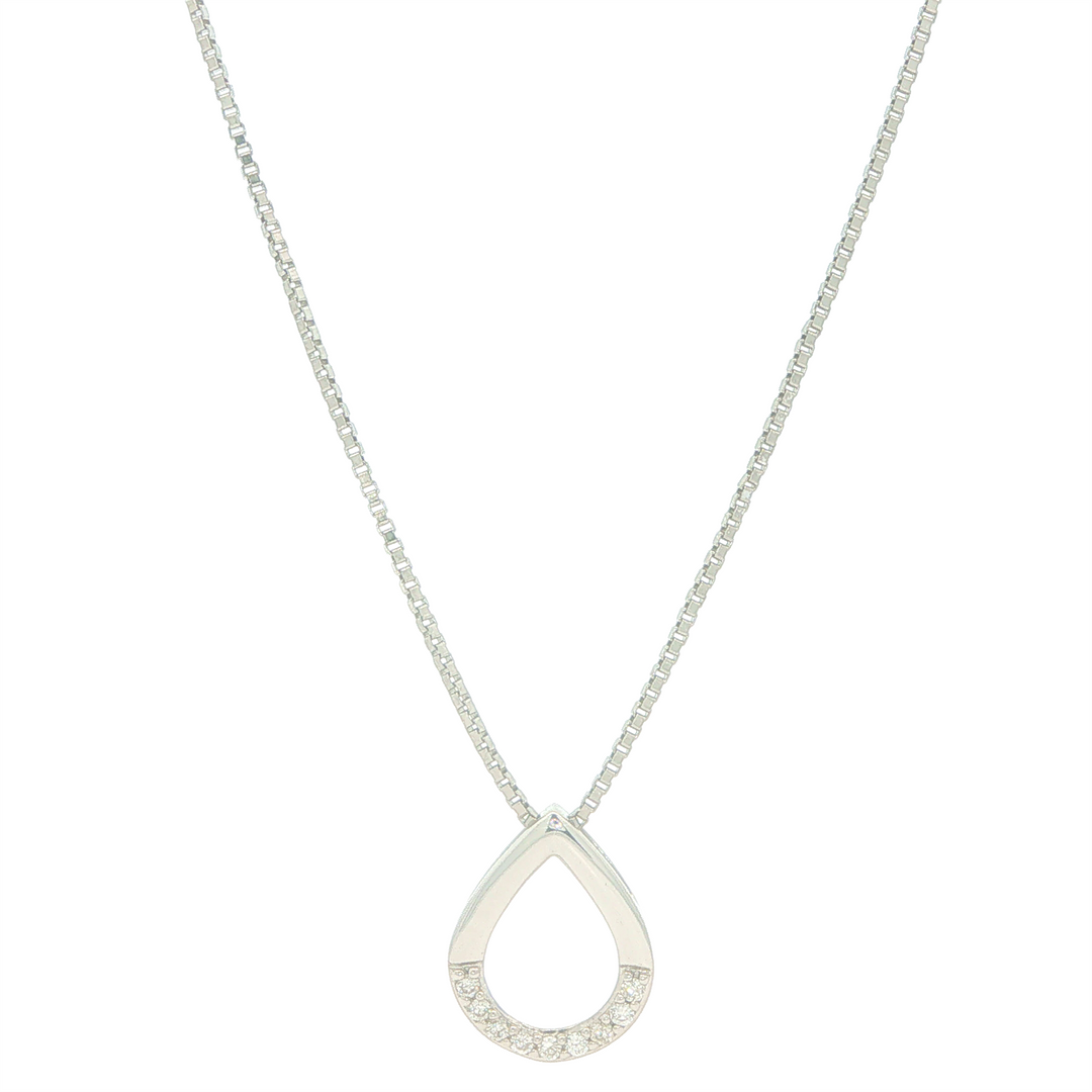 Sterling Silver Tear Drop 0.05cttw Diamond Pendant Necklace 18"