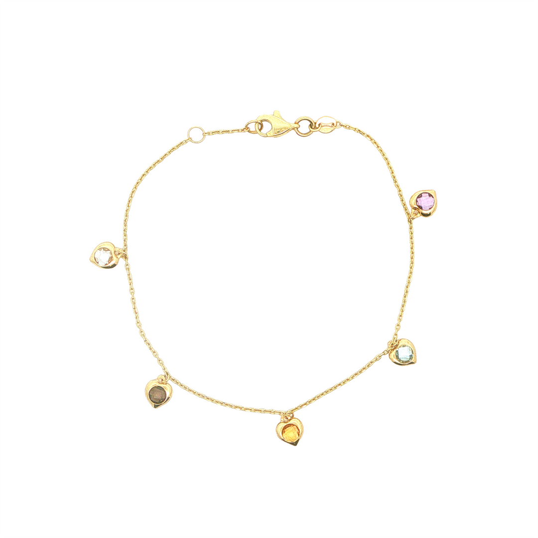 10KT Yellow Gold Multi-Colour Heart Bracelet 7.5"