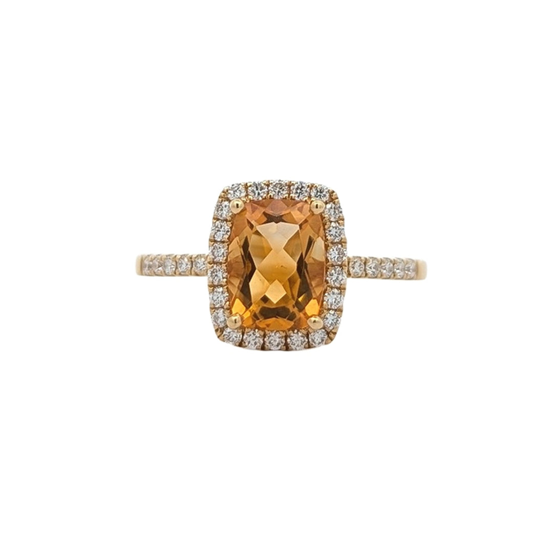 18K Yellow Gold 0.27ctw Diamond Citrine Ring