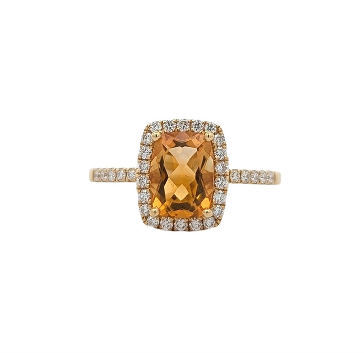 18K Yellow Gold 0.27ctw Diamond Citrine Ring