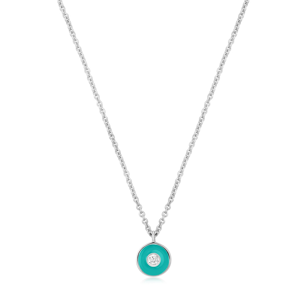 Bright Future Teal Enamel Disc Silver Necklace
