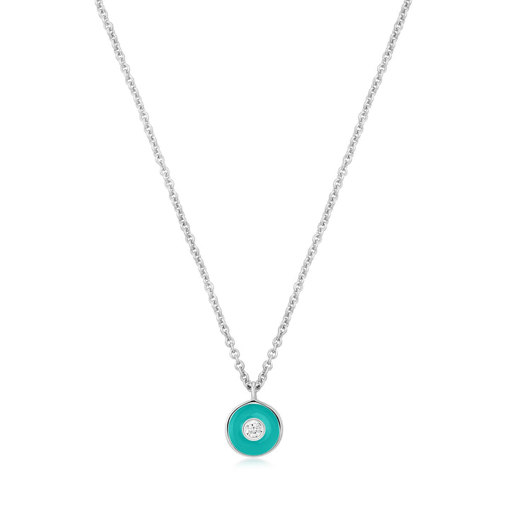 Bright Future Teal Enamel Disc Silver Necklace