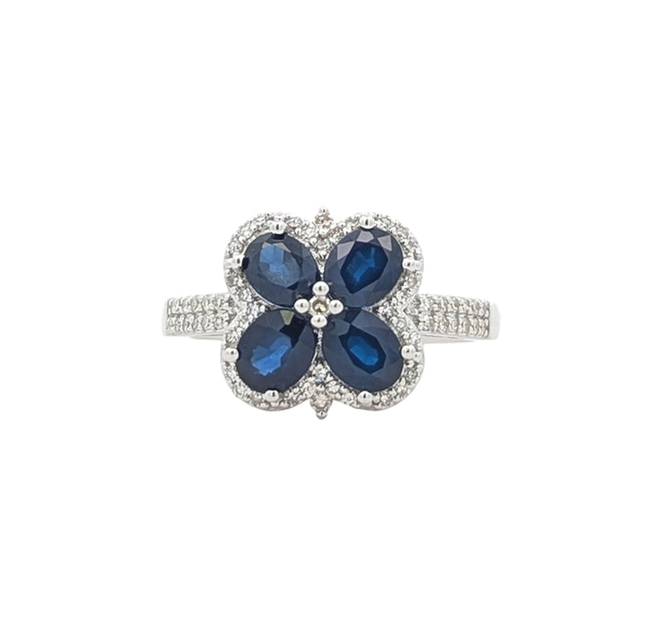 14KT White Gold Natural Blue Sapphire and 0.25ctw Diamond Estate Ring